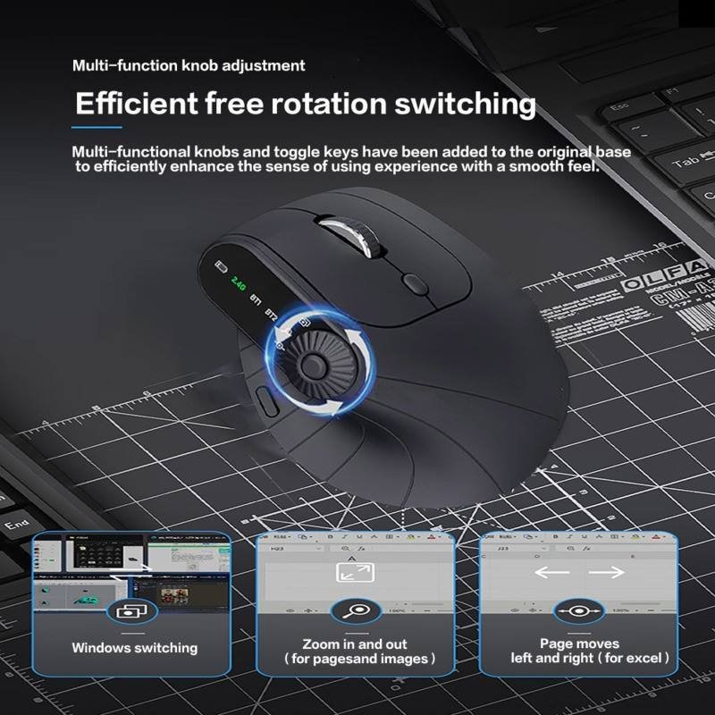 JOMAA Ergonomic Dual-Mode Wireless Mouse – 2.4G + Bluetooth, Silent Vertical Design - Image 2